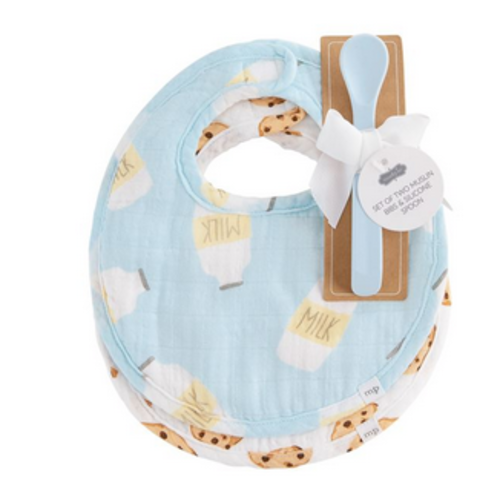 MUDPIE Blue Milk Muslin Bib and Spoon MUDPIE Blue Milk Muslin Bib and Spoon