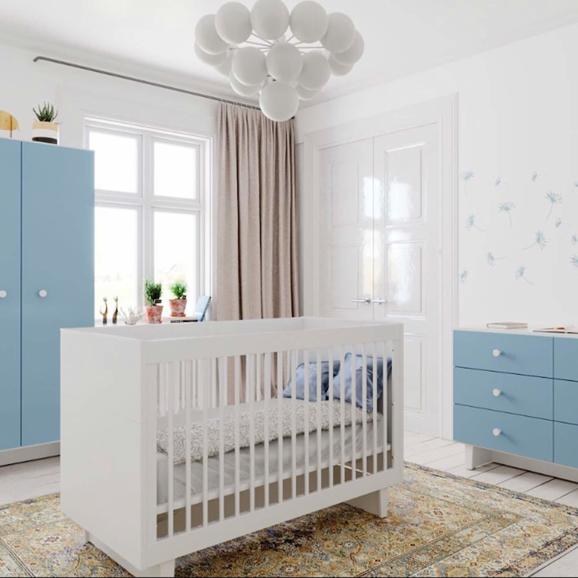 gray crib and dresser
