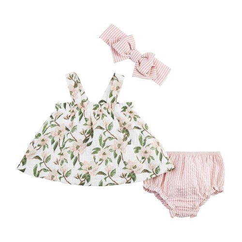 MUDPIE Mudpie Magnolia Pinafore & Headband Set MUDPIE Mudpie Magnolia Pinafore & Headband Set