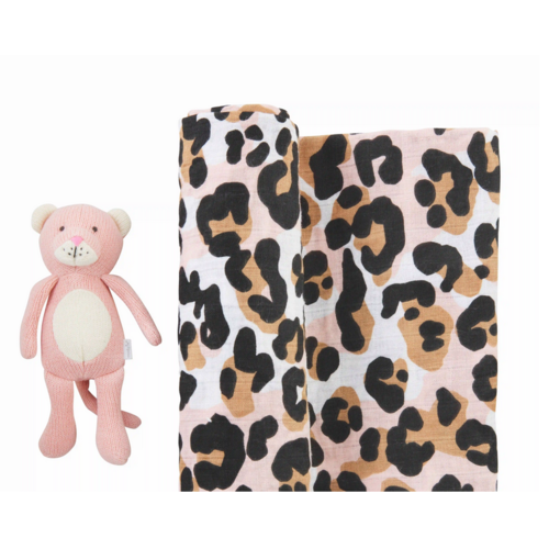 MUDPIE Mudpie Swaddle and Rattle Set Leopard MUDPIE Mudpie Swaddle and Rattle Set Leopard