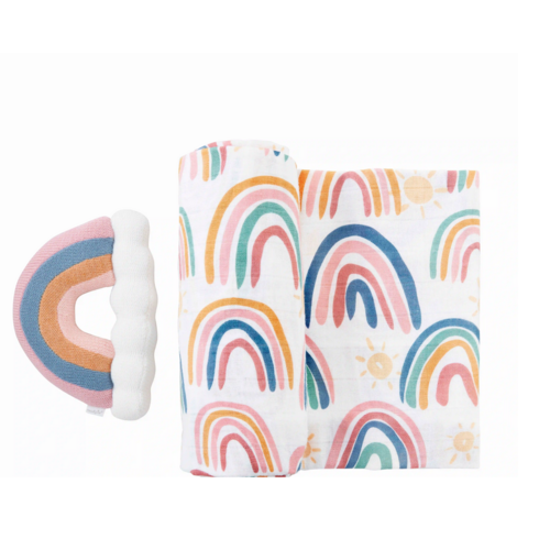 MUDPIE Mudpie Rainbow Swaddle and Rattle MUDPIE Mudpie Rainbow Swaddle and Rattle