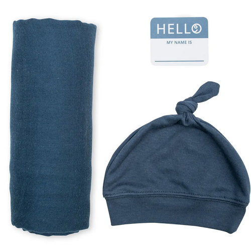Lulujo Navy Swaddle Blanket and Hat Lulujo Navy Swaddle Blanket and Hat