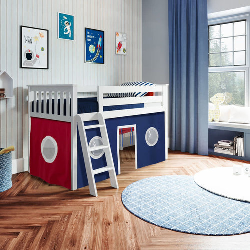 JACKPOT-DELUXE Jackpot Deluxe York Twin Play Loft with Red/Blue/White Curtain JACKPOT-DELUXE Jackpot Deluxe York Twin Play Loft with Red/Blue/White Curtain