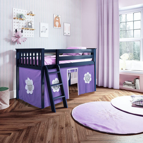 JACKPOT-DELUXE Jackpot Deluxe York Twin Play Loft with Purple/White Curtain JACKPOT-DELUXE Jackpot Deluxe York Twin Play Loft with Purple/White Curtain