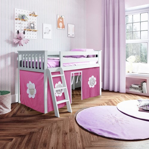 JACKPOT-DELUXE Jackpot Deluxe York Twin Play Loft with Pink/White Curtain JACKPOT-DELUXE Jackpot Deluxe York Twin Play Loft with Pink/White Curtain