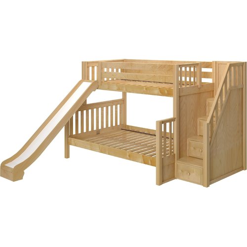 Maxtrix Twin XL over Full XL Medium Bunk Bed with Stairs and Slide Maxtrix Twin XL over Full XL Medium Bunk Bed with Stairs and Slide