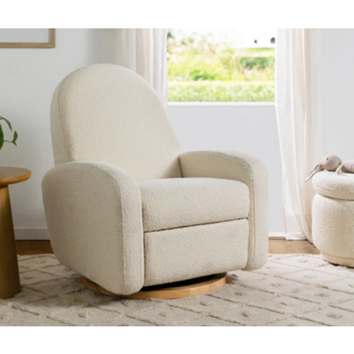 BABYLETTO Babyletto Nami Electronic Recliner and Swivel Glider Recliner in Boucle with USB port in Ivory Boucle w/ Light Wood Base BABYLETTO Babyletto Nami Electronic Recliner and Swivel Glider Recliner in Boucle with USB port in Ivory Boucle w/ Light Wood Base