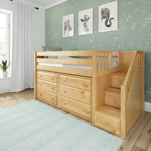 Maxtrix Twin Low Loft Bed with Stairs with Two Dressers Maxtrix Twin Low Loft Bed with Stairs with Two Dressers