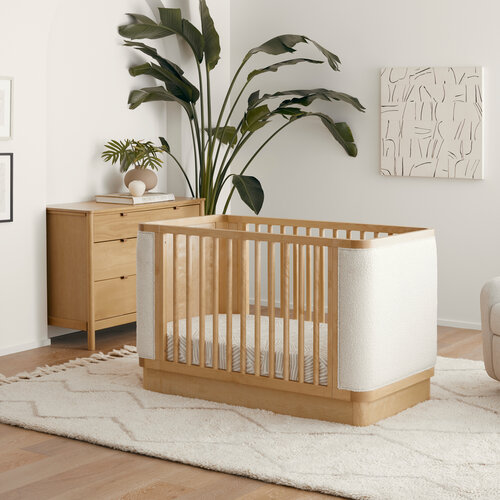 BABYLETTO Babyletto Bondi Boucle 4-in-1 Convertible Crib w/ Toddler Bed Kit in Honey with Ivory Boucle