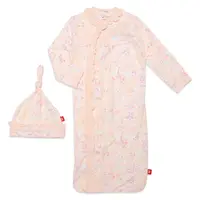 Magnetic Me Coral Floral Modal Magnetic Cozy Sleeper Gown + Hat Set