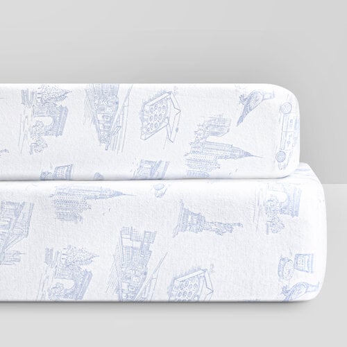 Bellini Bellini GOTS Organic Jersey Cotton Crib Sheet & Changing Pad Cover Set | Toile NYC Blue Bellini Bellini GOTS Organic Jersey Cotton Crib Sheet & Changing Pad Cover Set | Toile NYC Blue