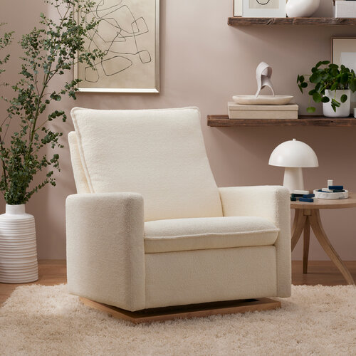 BABYLETTO Babyletto Cali Pillowback Chair and half in Chantilly Fleece w Light Wood Base BABYLETTO Babyletto Cali Pillowback Chair and half in Chantilly Fleece w Light Wood Base