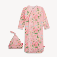 Magnetic Me Ainslee Modal Magnetic Me Ruffle Placket Gown+Hat Set NB-3M