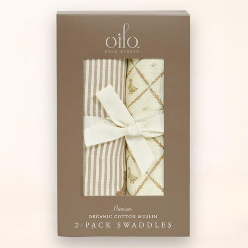 OILO Oilo Bear & Butter Yellow Duck Muslin Swaddle Blanket Set