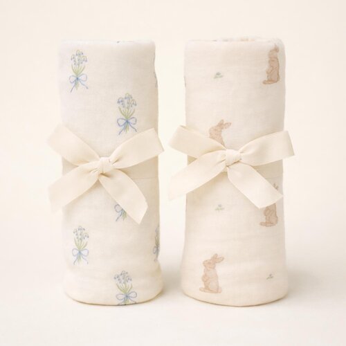 OILO Oilo Bunny & Lily of the Valley Jersey Swaddle Blanket Set