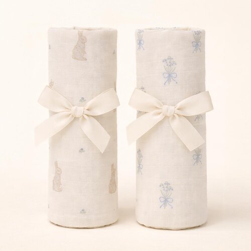 OILO Oilo Bunny & Lily of the Valley Muslin Swaddle Blanket Set