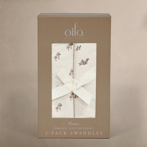 OILO Oilo Squirrel & Mushroom Jersey Swaddle Blanket Set