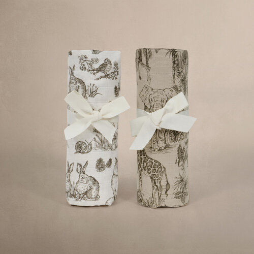 OILO Oilo Vintage Safari & Woodland Nursery Muslin Swaddle Blanket Set