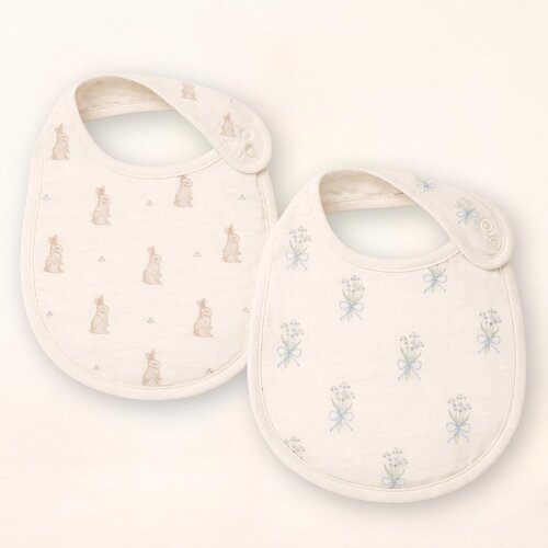 OILO Oilo Bunny & Lily of the Valley Premium Muslin Bib 2-Pack