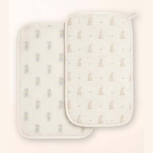 OILO Oilo Bunny & Lily of the Valley Premium Muslin Burp Cloth 2-Pack