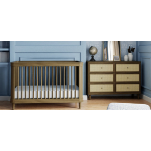 Marin Crib & Dresser Walnut w/ Blonde Cane Floor Sample 40% OFF