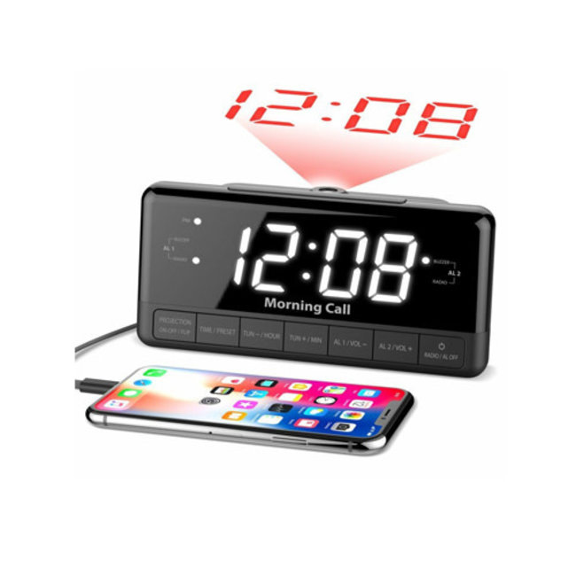 iLuv 1.2" Jumbo White LED Display Alarm Clock with time Projection FM & USB Charging Port MORCAL3ULBK