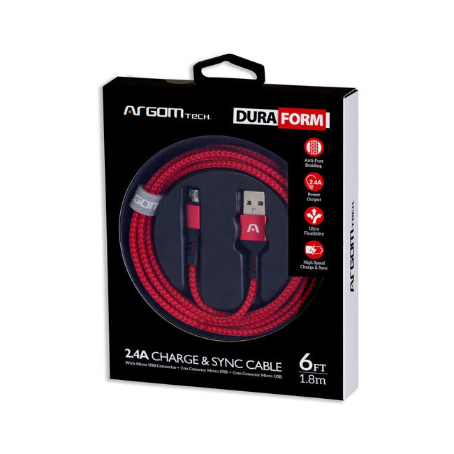 ARGOM Dura Form Micro USB Cable Braided 6ft  ARG-CB-0021RD