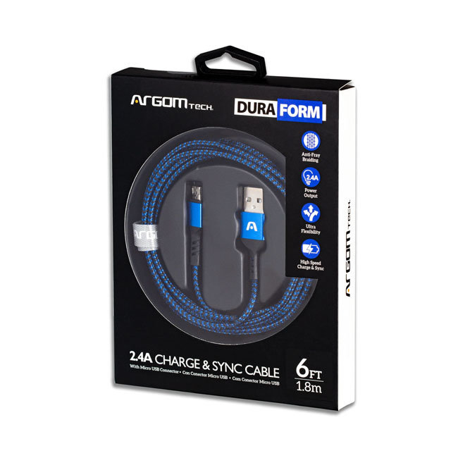 ARGOM Dura Form Micro USB Cable Braided 6ft  ARG-CB-0021BL