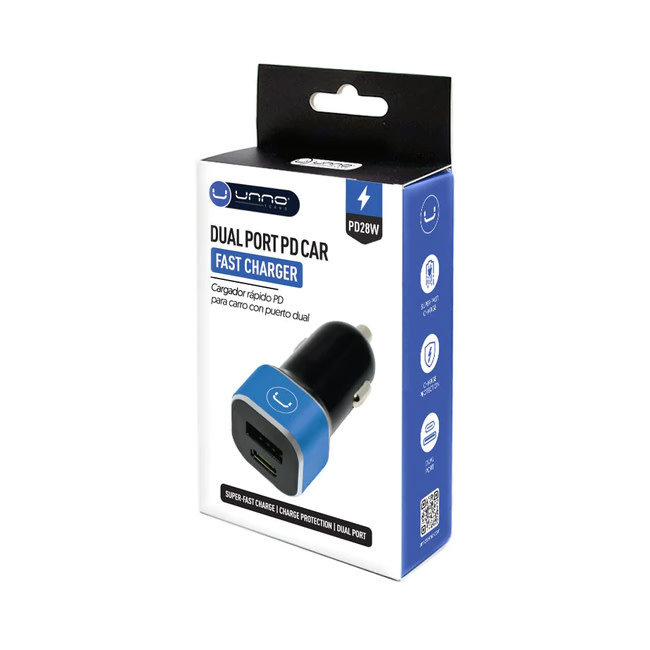 UNNO Car Fast Charger PD28W Dual Port Type A & C - PW5025BK