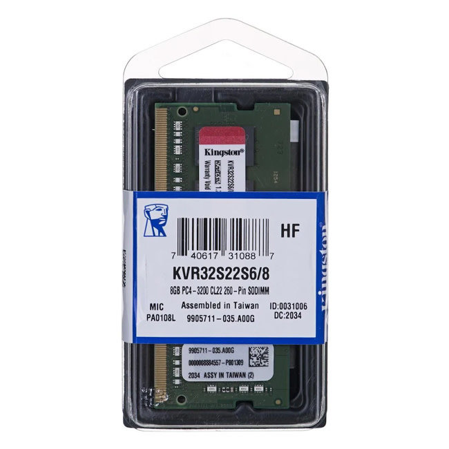 Kingston 8GB DDR4 PC4-3200 CL22 SODIMM Laptop RAM