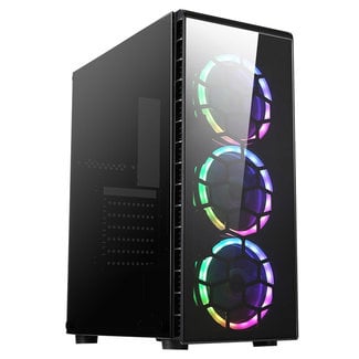 Agiler Agiler Gamers ATX Case With 2 USB 2.0 Plus HD Audio, USB 3.0 RGB Fans with Control and Black Tempered Glass Side Panel AGI-C012