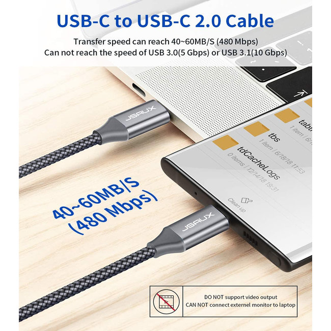 Jsaux USB Type C to USB Type C Cable 3Ft 60W/3A Braided