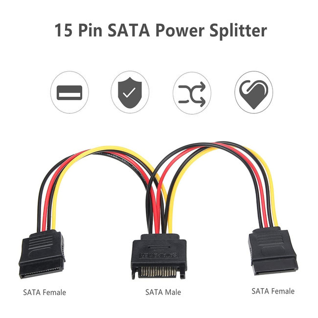 SATA Power Splitter, 15 Pin SATA Male to Dual 15 Pin Female Power Y Splitter Cable