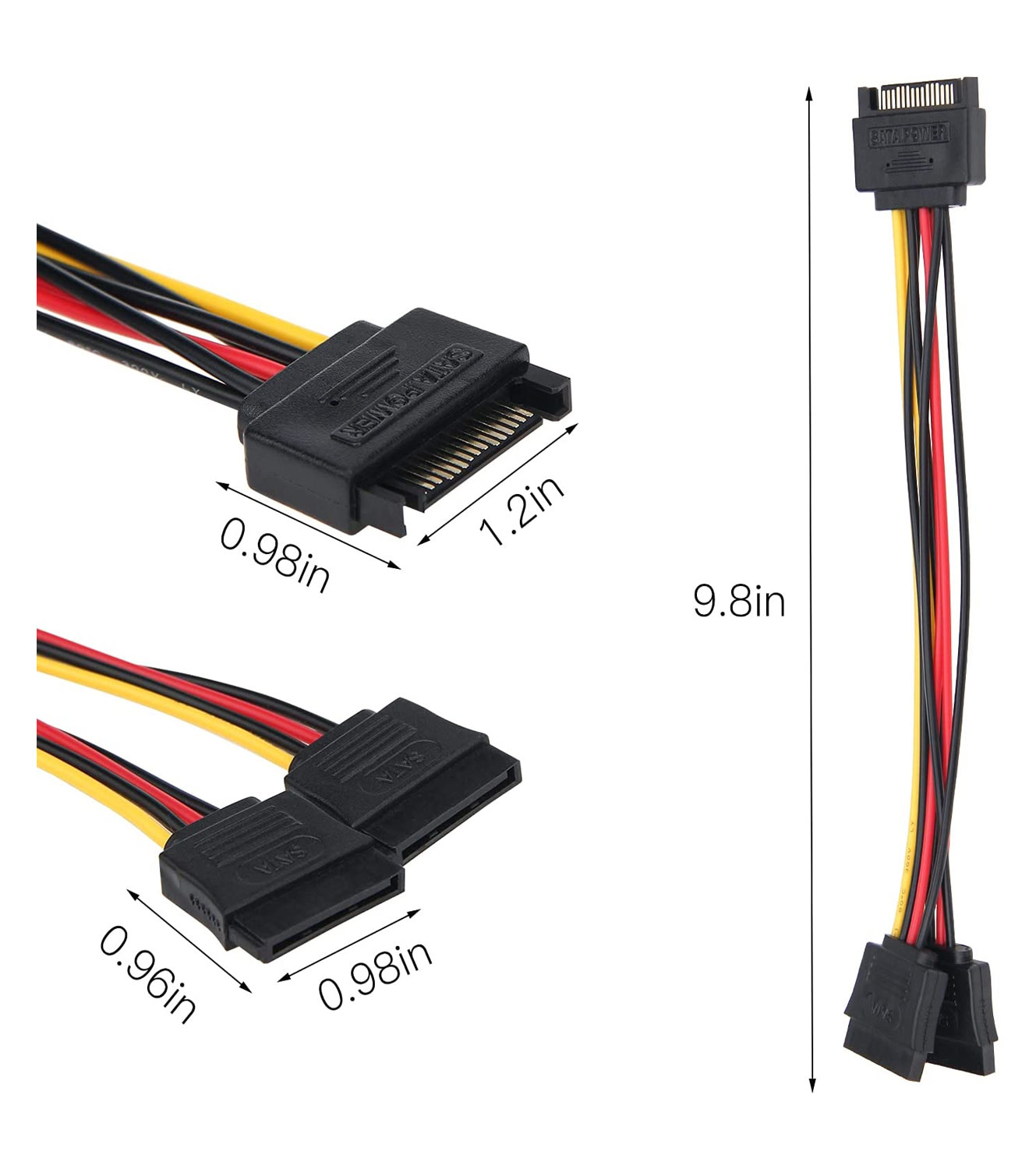SATA Power Splitter, 3 Pack 15 Pin SATA Male to Dual 15 Pin Female