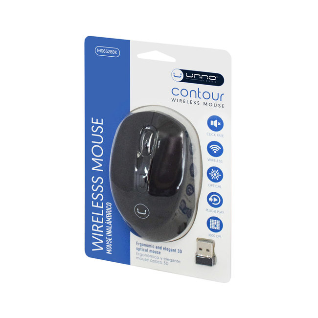 UNNO Mouse Contour Wireless - Black - MS6528BK
