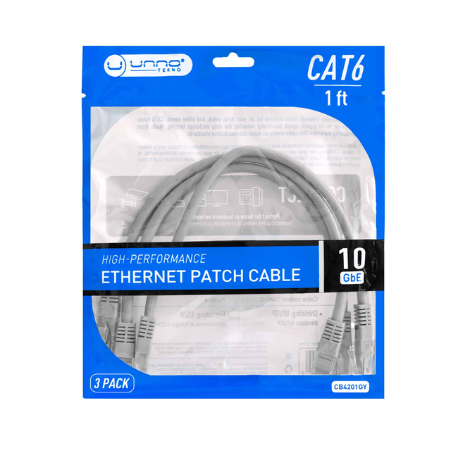 UNNO Cable Cat6 Ethernet Patch Cord 1ft (3pack)