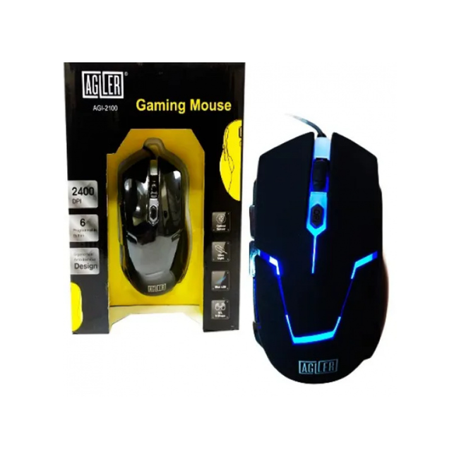 Agiler Rubber Black Gaming Mouse 2400DPI 6 Buttons AGI-2100