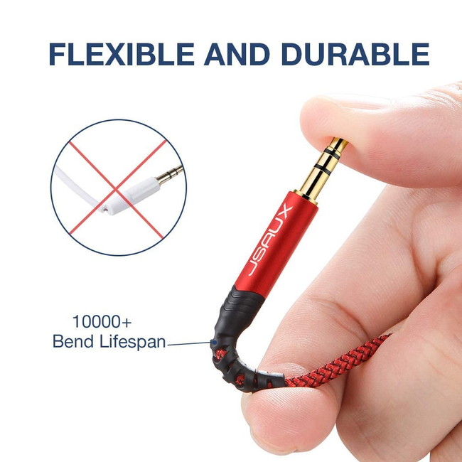 Jsaux 3.5mm to 3.5 Auxiliary Cable 1.8m  2-Pack Red Braided