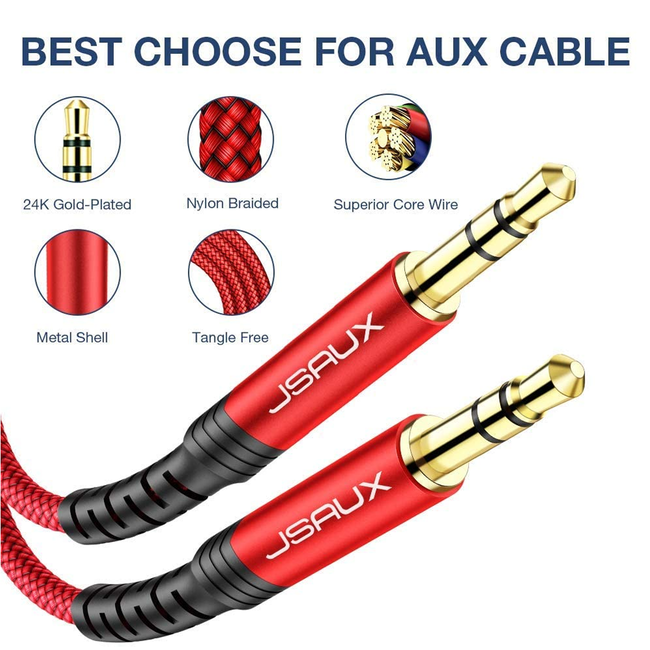 Jsaux 3.5mm to 3.5 Auxiliary Cable 1.8m  2-Pack Red Braided