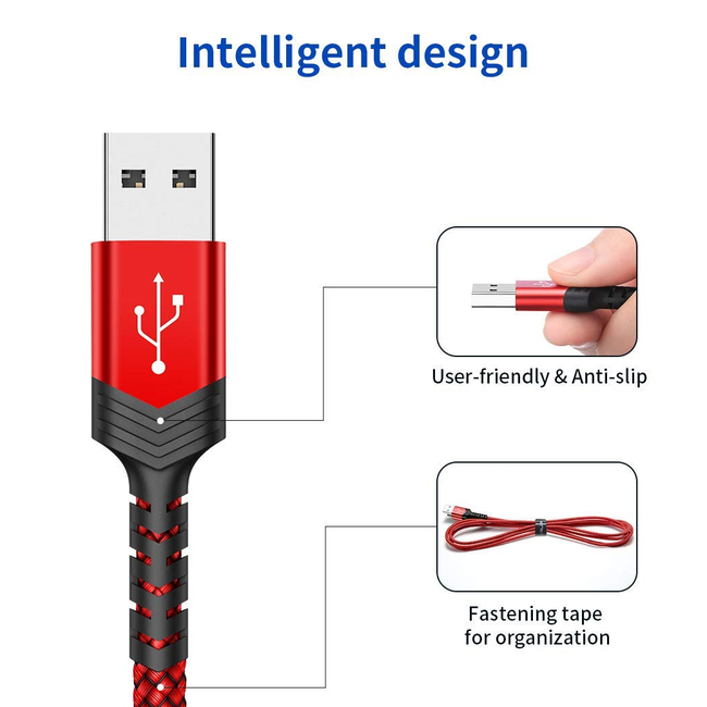 Jsaux USB-C to USB-A Cable M/M 1M Red Braided