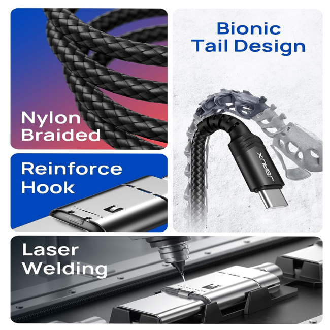 Jsaux USB-C to USB-A Cable M/M 2M Black Braided