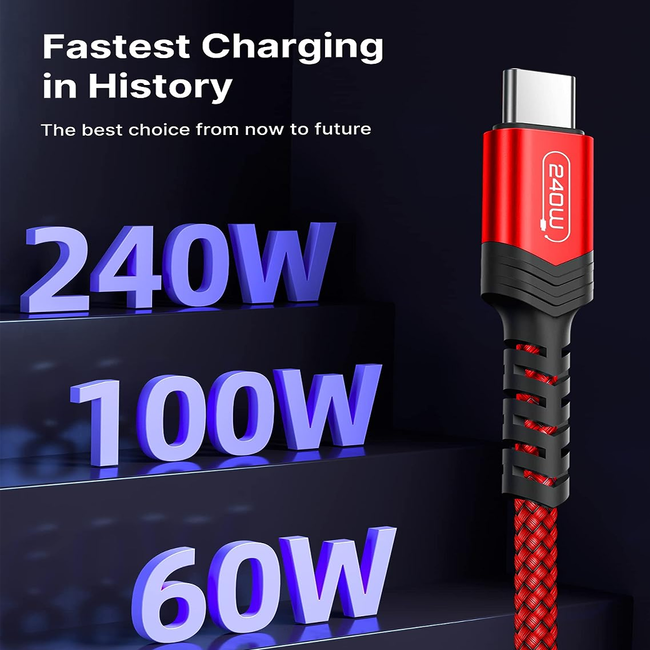 Jsaux USB-C to USB-C Cable M/M Red 1M Braided