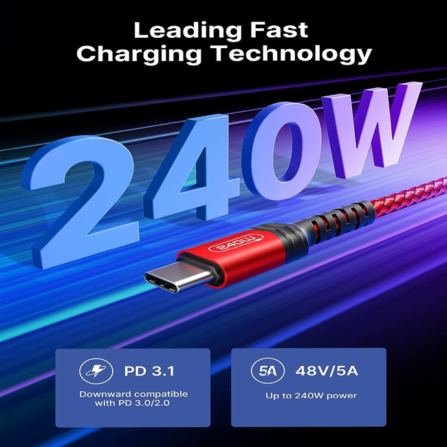 Jsaux USB-C to USB-C Cable M/M Red 1M Braided
