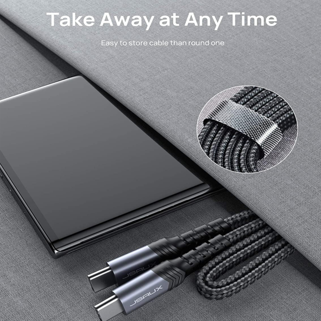 Jsaux USB-C to USB-C Flat Cable M/M 2M Grey Braided