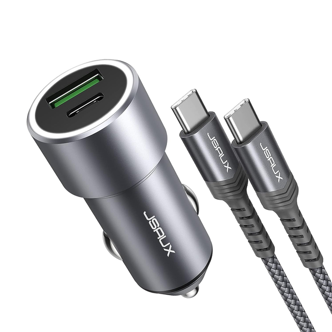 Jsaux Dual Port USB / Type C Car Charger 38W Grey