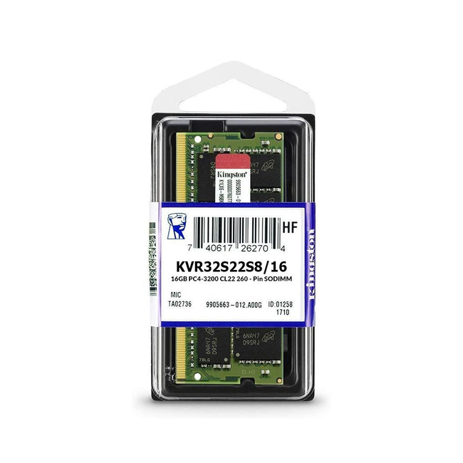 KVR 16GB 3200Mhz DDR4 SODIMM CL22 KVR32S22S8/16