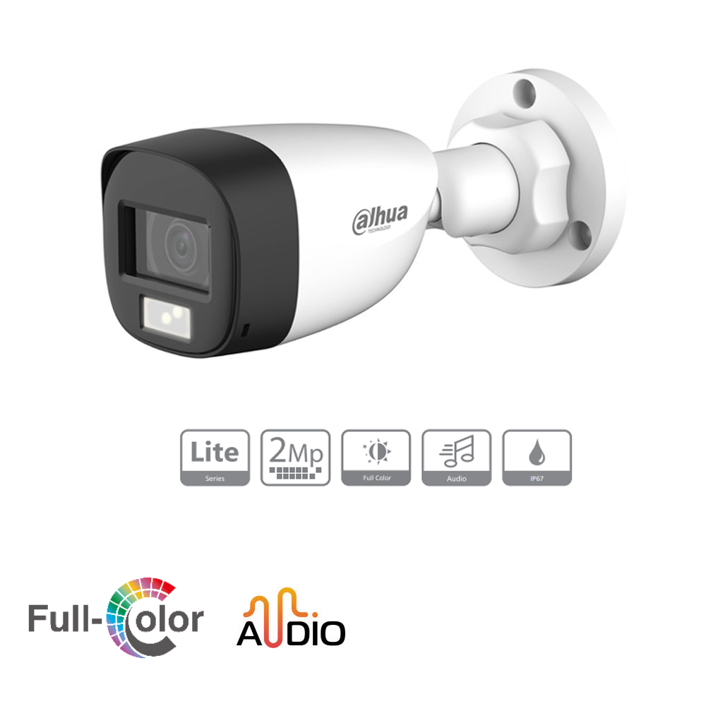 DAHUA 2mp Full Colour Bullet Camera With MIC IP67 20m DHHACHFW1209CLN