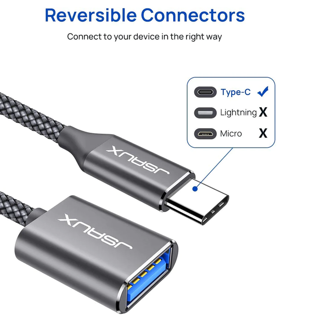 Jsaux USB 3.0 (Female) to USB-C (Male) Adapter Grey