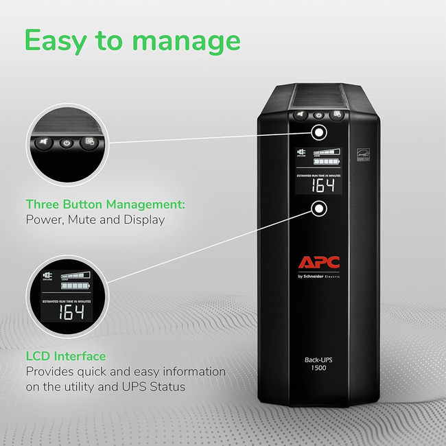 APC 1500VA UPS 10 Outlets, AVR, LCD BX1500M-LM60