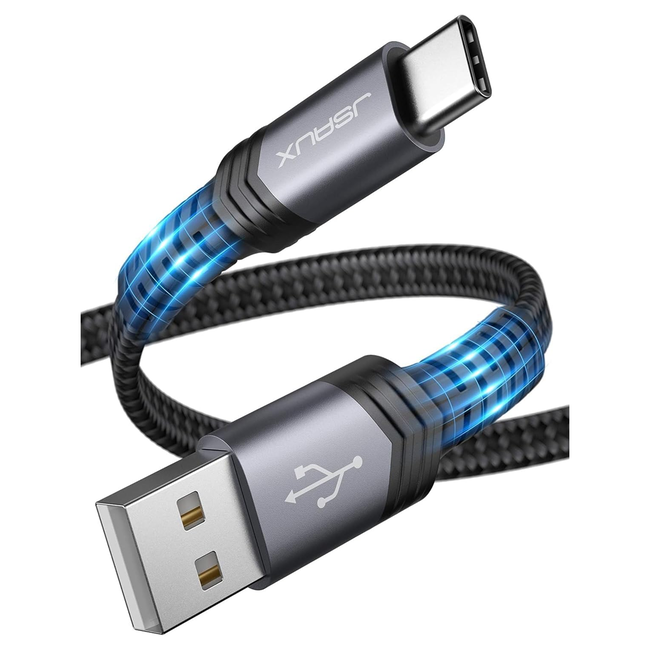 Jsaux USB-C to USB-A Flat Braided Charging Cable 2m Grey